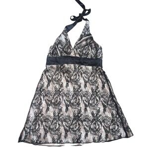 Jones New York Plus 16 Black Lace Nude Halter DRESS Cocktail Party Sexy
